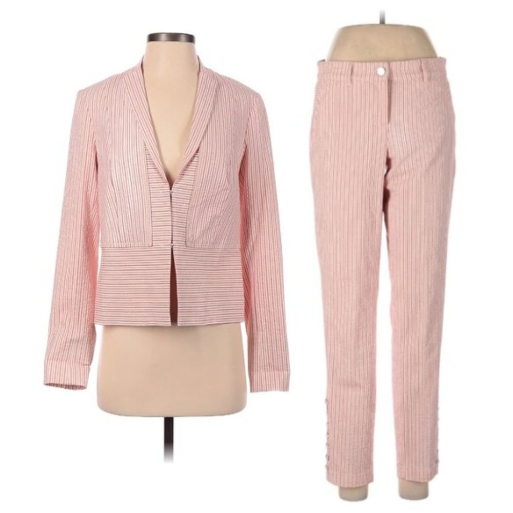 NWOT Per Se By Carlisle Pink Stripe Designer Women's Blazer & Pants Suit Set Sz4